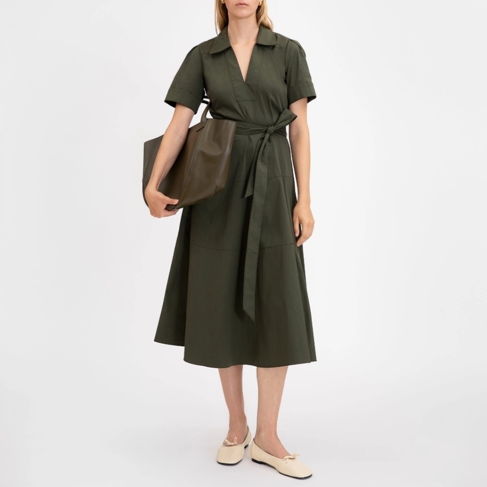 Tanya Taylor Shiv Shirt Dress Olive Green Maxi with Belt